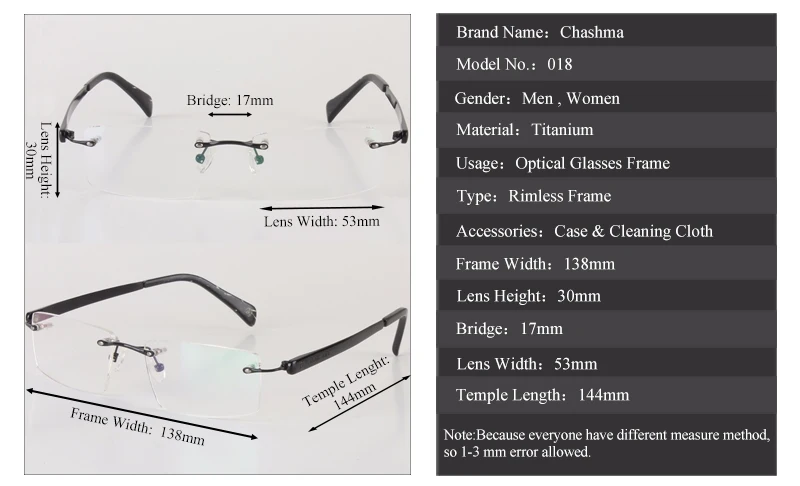 Chashma Ottica Women's Rimless Square Eyeglasses in Black