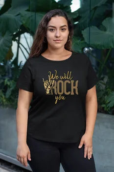 

Angemiel Wear We Will Rock You Black Women Cotton Large Size T-Shirt