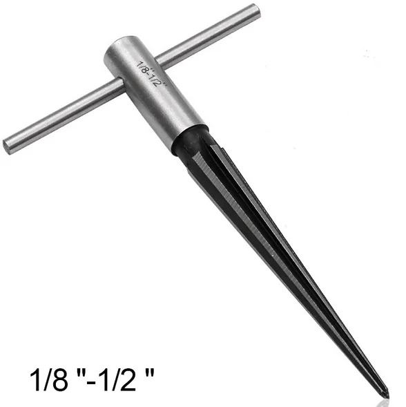 

Citop 1pcs 3.18-12.7mm T Handle Tapered 6 Fluted Bridge Pin Hole Hand Held ReamerChamfer Reaming Woodworker Cutting Tool