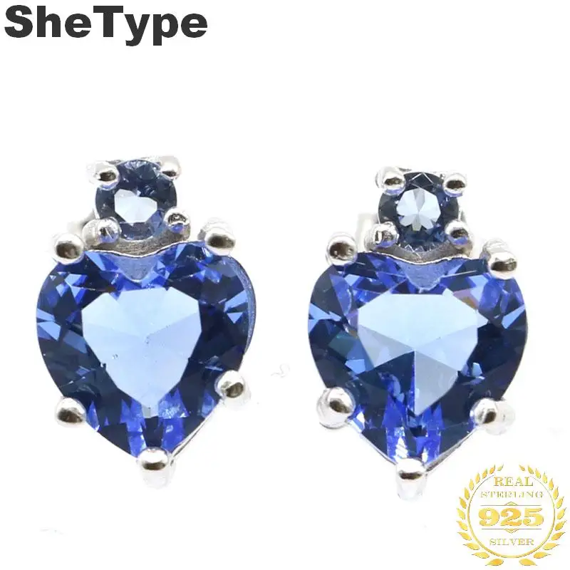 

12x8mm New Arrival Heart Shape Created Violet Tanzanite Ladies 925 Solid Sterling Silver Stud Earrings