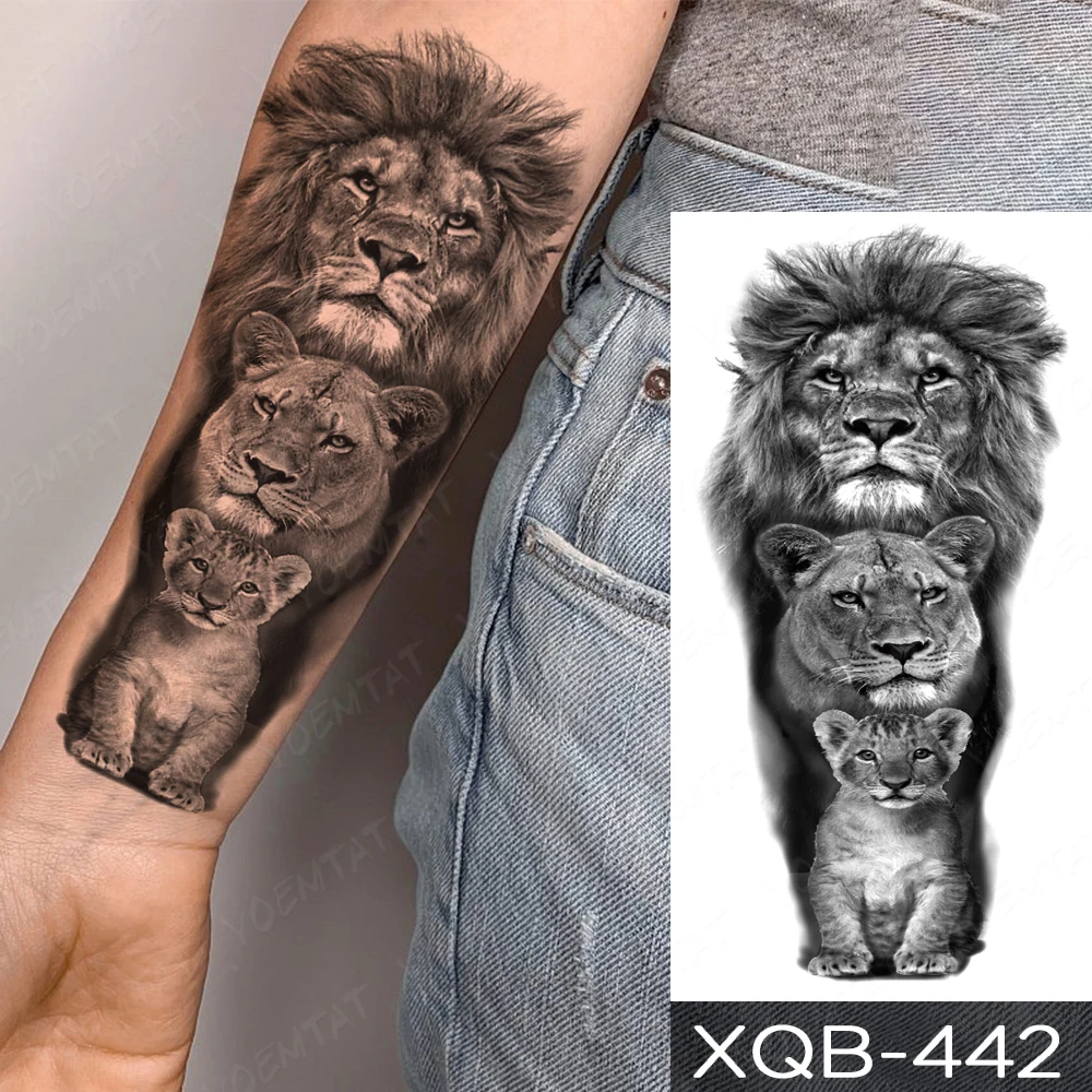Waterproof Temporary Tattoo Sticker Lion Leopard Family Tiger Wolf Rose Flash Transfer Tatto Women Men Arm Body Art Fake Tattoos