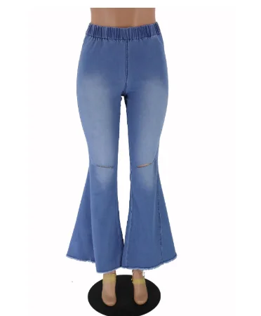 US $24.00 SIL458 Women Fashion Hollow Hole m002 Denim Flare Jeans Boyfriend Jeans Ladies High Waist bell bott