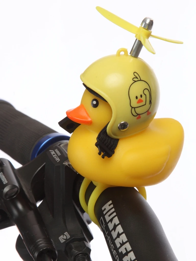 Звонок велосипедный Утка в шлеме с пропеллером очках пищит светится Mobylos 30474 |