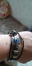 Pulsera de cuero para hombre y mujer, brazalete de joyería con varias capas, estilo Punk turco, mal de ojo, de acero inoxidable