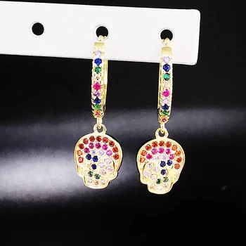 

E187 Jewellry Wholesale 925silver Earring Multi-color Zircon One-eyed Skull Dangler Star-eyed skull Dangler Earrings For Women