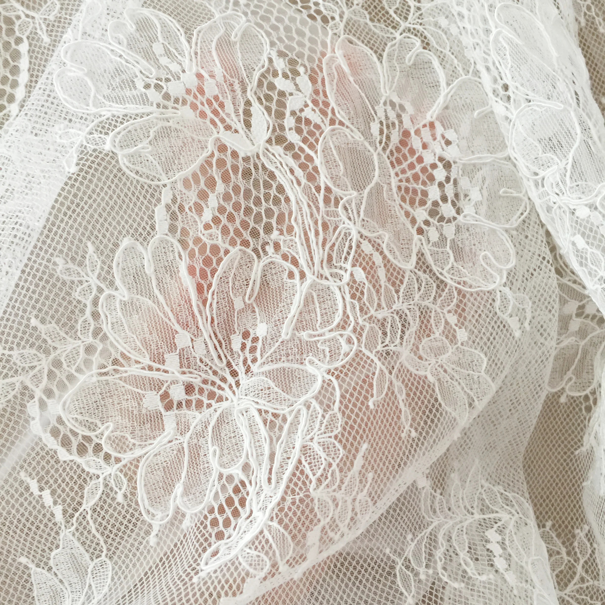 3 Yards French Made Fine Geometric Couture Alencon Embroidery Lace Fabric at 150cm wide, Couture Wedding Gown Fabric