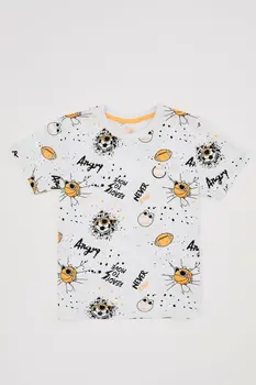 

DeFacto Boy Short Sleeve T-Shirt Boys' Spring Casual Cool Cartoon Image Prints Tshirt Tops Boy's White Top Tees-M7645A620SP