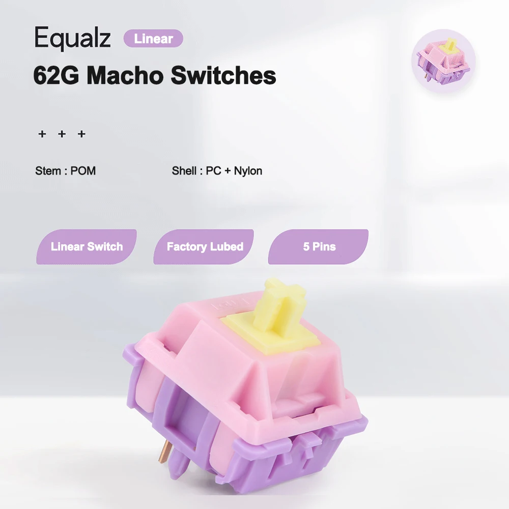 Macho Switches EQUALZ Banana Split Switch Mechanical Keyboard Linear 62g 5 Pins POM Gold Plated Spring Factory Lubed Gamer PC keyboard computer wireless