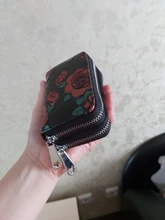 Tarjetero de cuero partido con doble cremallera para mujer, de gran capacidad en 3D billetera con estampado de flores, RFID