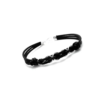 

Law silver bracelet 925m smooth interlaced leather AA9908]