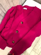 LUNDUNSHIJIA 2020 nueva primavera y otoño de las mujeres es holgado de punto suéteres señoras con cuello en V y manga larga de moda Rosa Cardigan rojo abrigos
