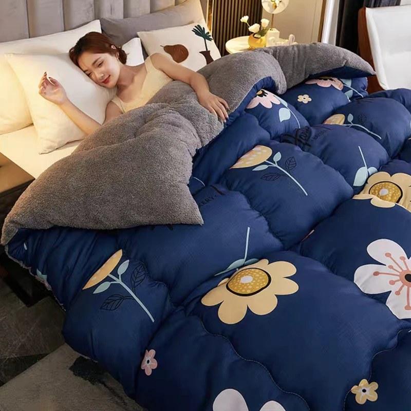 Twin Queen King Size Thicken Warm Patchwork Quilt Duvet home Luxury Printed Lamb wool Autumn Winter Blanket Bedding Comforter bed comforter wool cotton blanket