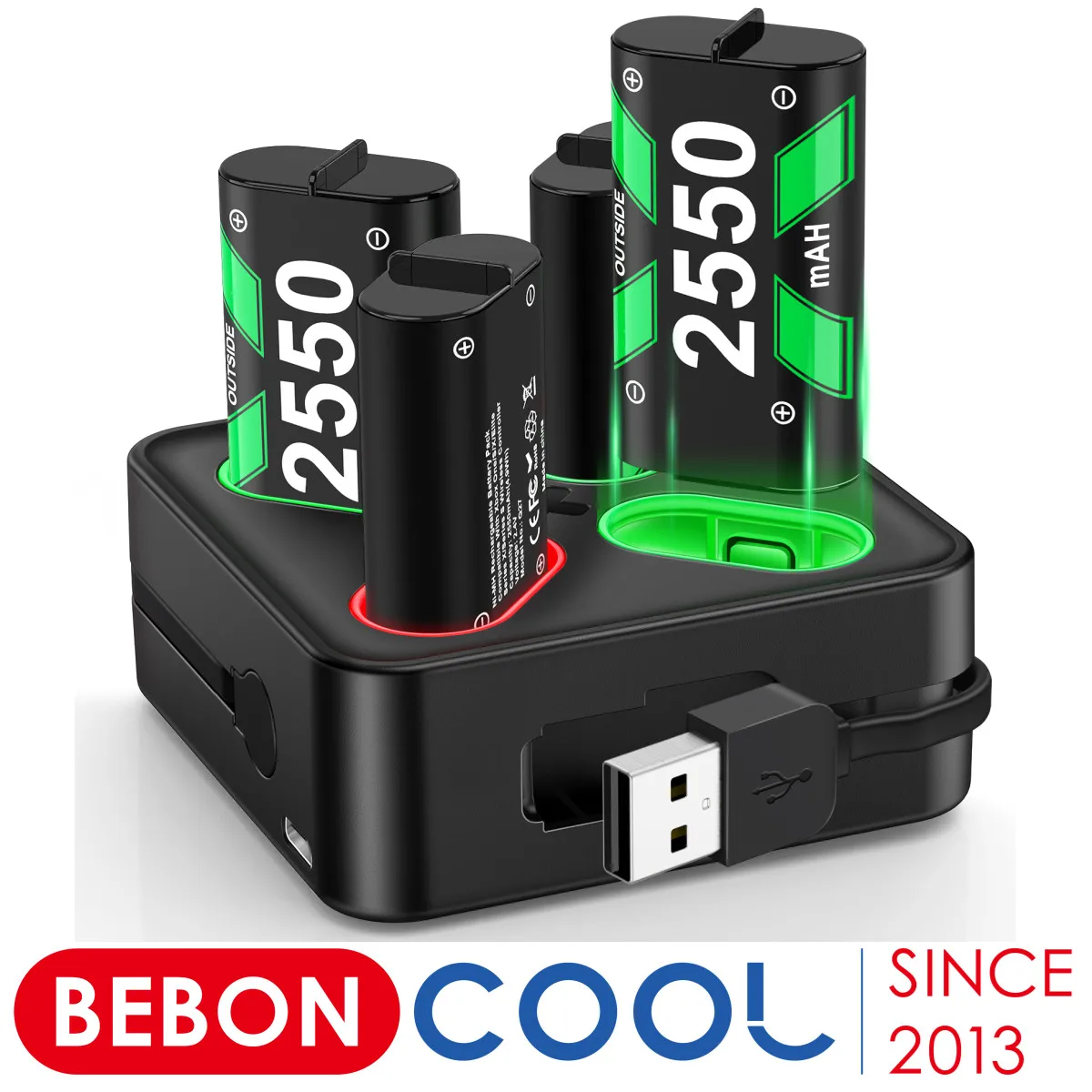 4X2550mAh แบตเตอรี่ชาร์จสำหรับ Xbox One + USB/Type C ชาร์จสายชาร์จ