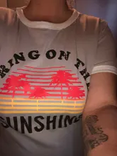 Womens T-Shirt Top-Tees Short-Sleeve Sunshine Bring Letter-Print O-Neck Casual on The