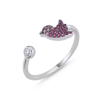 

KUTAYDAN Pink Grayscale Nano Cubic Zirconia Tiny Bird Adjustable Ring 925 Sterling Silver