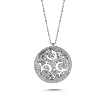 

KUTAYDAN Openwork Pattern Zircon Cubic Zirconia Round Ghost Pendant 925 Sterling Silver