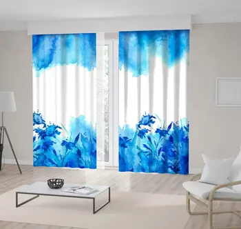 

Curtain 65-73f Wildflowers Grass Clear Sky Natural Garden Watercolor Style Artwork Blue White