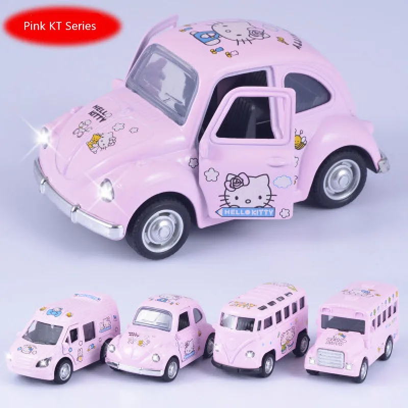 

AQ Version Of The Alloy Sound And Light Pull Back Car Model Can Open The Door Cartoon Pink KT Mini Bus Alloy Car Model.