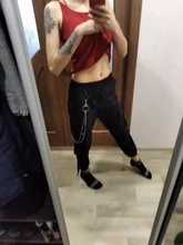 QWEEK Punk pantalones de las mujeres camisetas Hippie cadena bolsillos de talla grande negro Capris pantalones Harajuku de talla grande pantalones Hip Hop