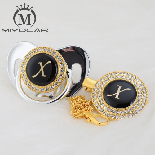 LX-9 6-18M MIYOCAR имя инициалы Письмо X Элегантный Серебряный bling соска и пустышка Клип BPA бесплатно пустышка bling уникальный дизайн SGS пройти LX - Цвет: LX-9 6-18M
