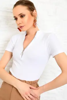 

Trend Alacati Style Women Front Zipper Short Sleeve Blouse ALC-020-037
