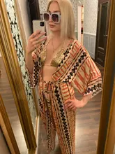 100% de algodón estampado para mujer, Vestido tipo Kimono elegante con cinturón propio, Túnica de talla grande para playa, Q1228