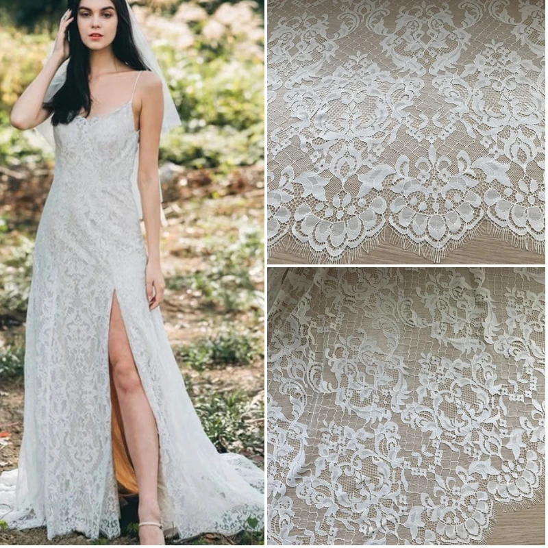 

Hot style Classy Off white and black African French Embroidery Top Quality Chantilly Lace fabric for wedding dress