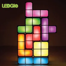 Atualizar diy tetris luz da noite colorido empilhável tangram quebra-cabeças 7 peças led indução bloqueio lâmpada 3d brinquedos presente para o miúdo