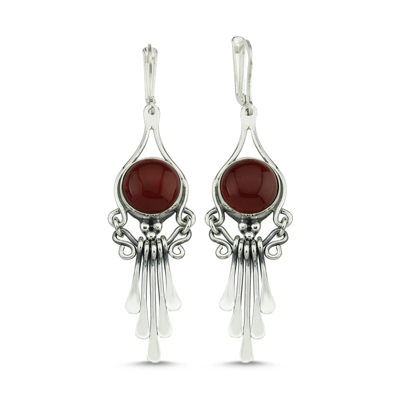 

Armagano Red Agate Gemstone Dangle Hand Handwork Earrings
