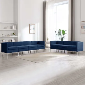 

7 PCs blue sofa fabric sofa Set