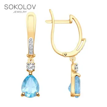 

Sokolov drop earrings with stones in gold with Topaz and cubic zirconia fashion jewelry 585 women's male, long earrings