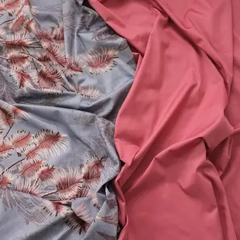 

Fabric satin luxury "Sicily" for bedding and clothing, red, red, gray, cotton 100%, Design 60x60, width 250 cm