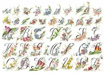 

Paper rice for decoupage, sheet size 35x50 cm, flower alphabet