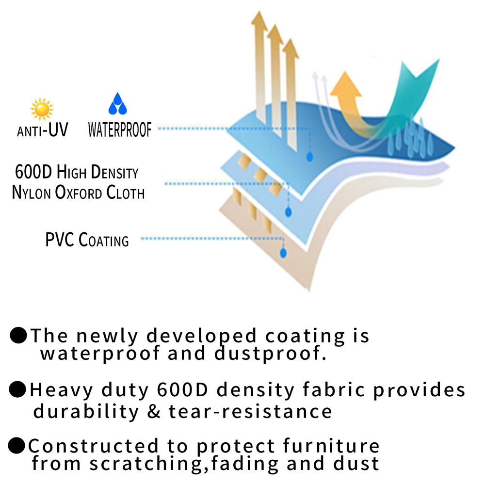 Outdoor Garden Furniture Covers for All Weathers 600D Oxford for Patio Rattan Table Chair Sofa Waterproof Dust 125x125x74cm 4