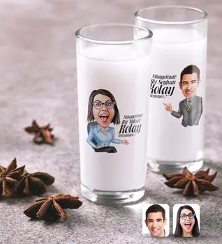 

Personalized Male and Female Easy Grow Caricature Of Dual Arrack Cup Seti-2