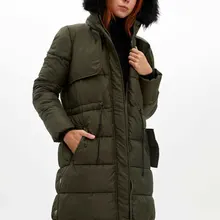 Дефакто зимнее женское плотное пальто с капюшоном женская повседневная меховая хлопковая парка пальто женские теплые удобные пальто новые зеленые-K9084AZ19WN