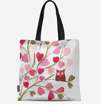 

Reusable Shopping Bag Eco Women Handbag Foldable Beach Bag Daily Use Shoulder Bag Casual Canvas Owl Pattern Printed