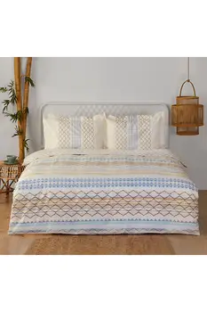 

Ozdilek Ranforce Morocco Soft Feel Hypoallergenic % 100 Cotton 4 Pieces Double Duvet Cover Set with Flat Sheet Blue