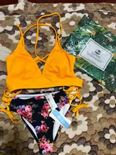 Swimsuits Swimwear Bikini-Sets Bathing-Suit CUPSHE V-Neck Boho Two-Pieces Sexy Girl Yellow