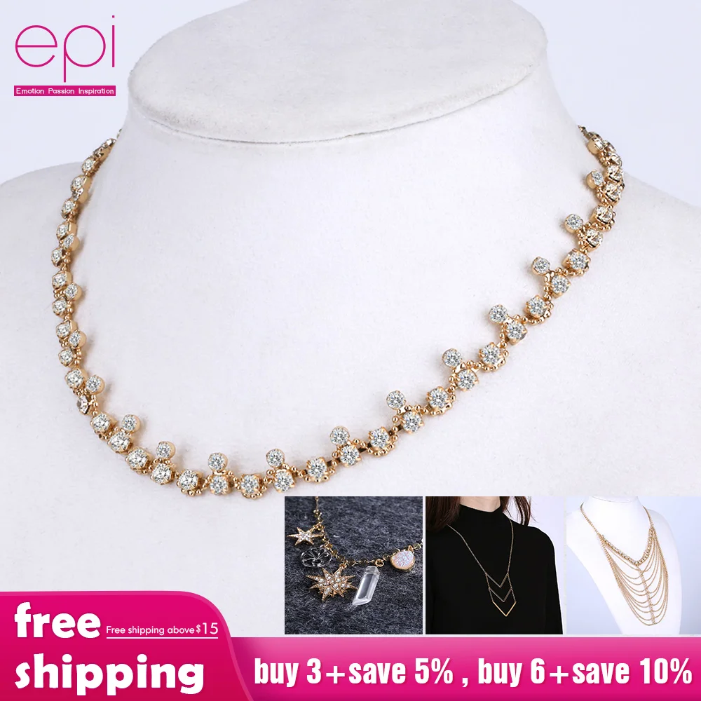 EPI Simple Charms shiny zircon Tennis gold colour Short Necklace For Women and men Clavicle Chain collares choker Brand Jewelry |