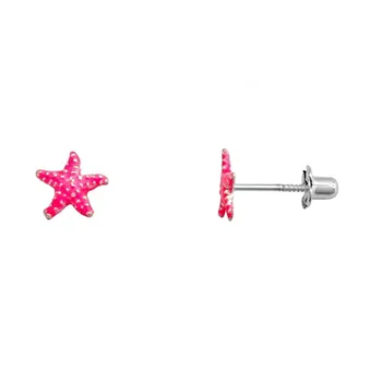 

925 Sterling silver earrings m. Sea Star 7mm. Glazed pink screw clasp girl
