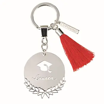 

Formoso Portachiavi in metallo argentato Laurea intaglio tocco e scritta nappa colore Bianco con scatola art 28688