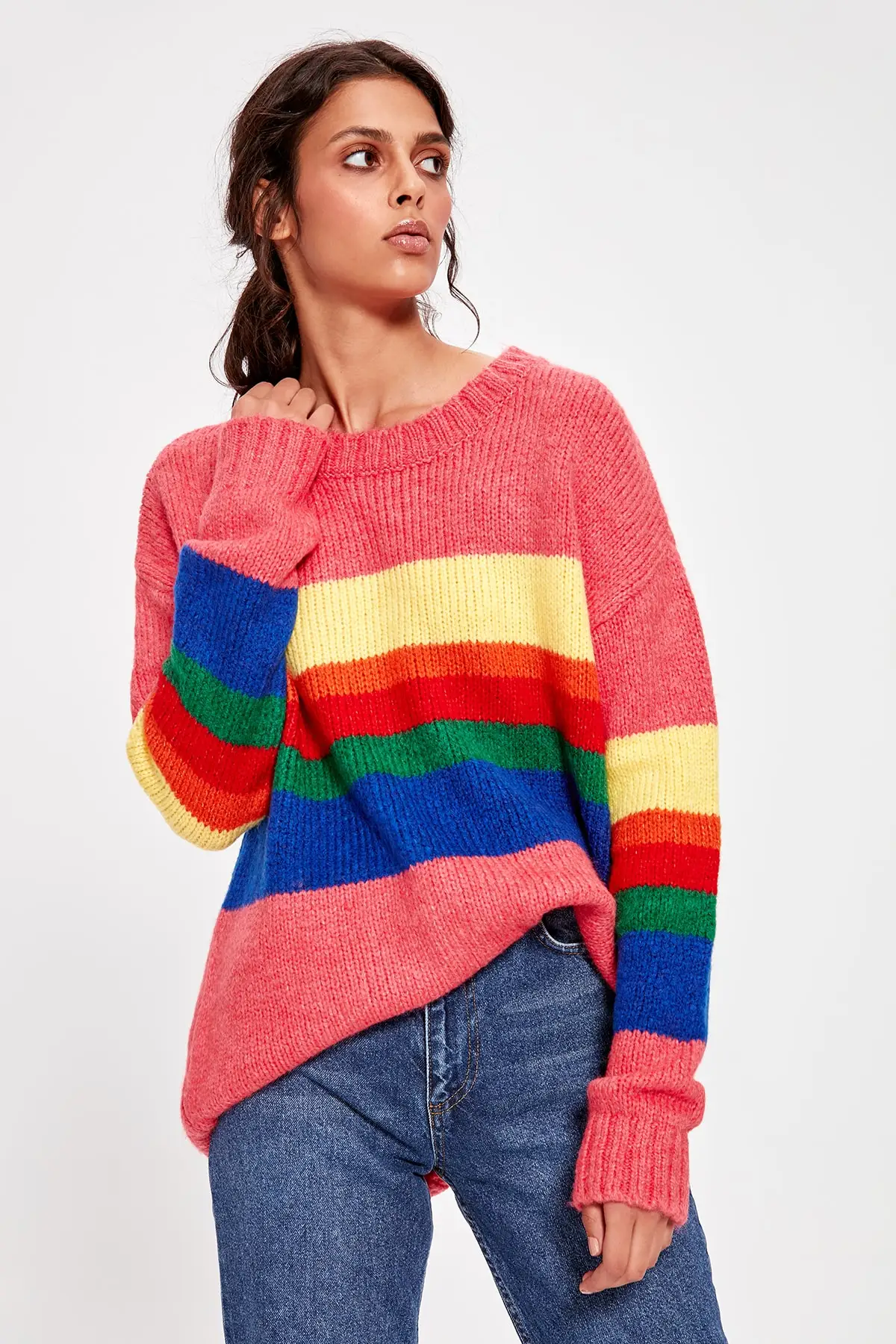

Trendyol Pink Color Blocky Knitwear Sweater TWOAW20FH0031