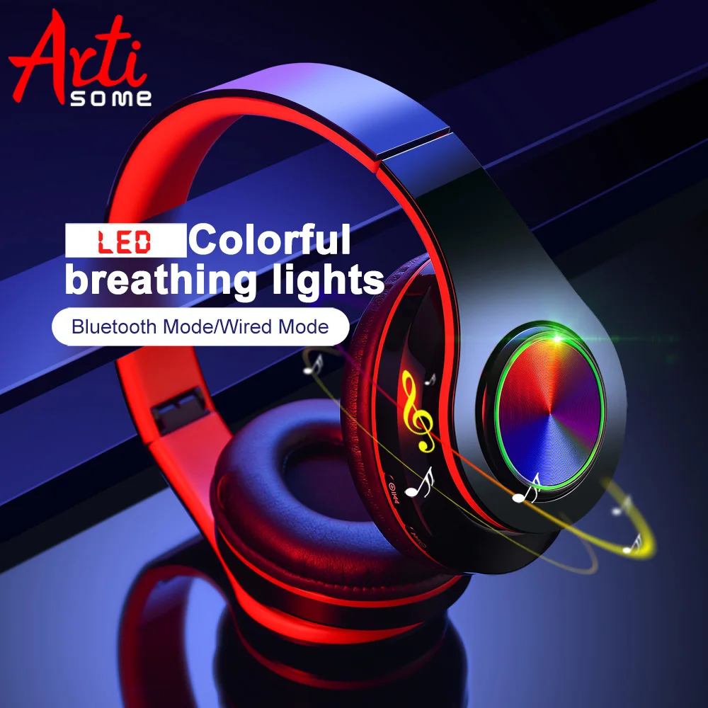 Online B39 LED colorido respiración luces portátil plegable incorporado FM auriculares inalámbricos Bluetooth con micrófono soporte TF tarjeta reproductor Mp3