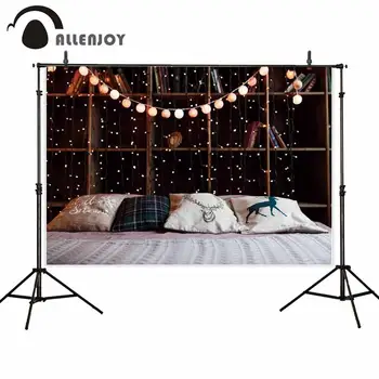 

Allenjoy Christmas Headboard Pillow Backdrops Wood Shelf Light Decor Bedroom Background Photocall Photo Studio Photography props