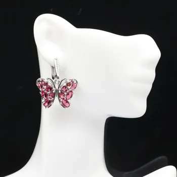 

32x21mm Hot Sell Butterfly Shape Created 10g Pink Raspberry Rhodolite Garnet CZ Silver Earrings