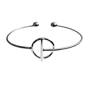 

Bangle 925 Sterling silver bracelet rigid adjustable Karma smooth rod women [AC1303]