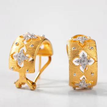 

CMajor Solid Sterling Silver Fine Jewelry Four Leave Clover Vintage Elegant Two Tone Clip Earrings Gift For Women