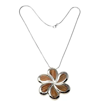 

Choker 925 Sterling silver m 42cm motif wooden flower 6 petals [AB9078]
