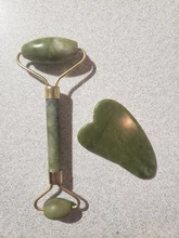 Gua Sha-Rodillo de piedra de jade para masaje facial, rodillo estiramiento piel cuello, doble cabezal, relajación de la piel, piedra de jade natural